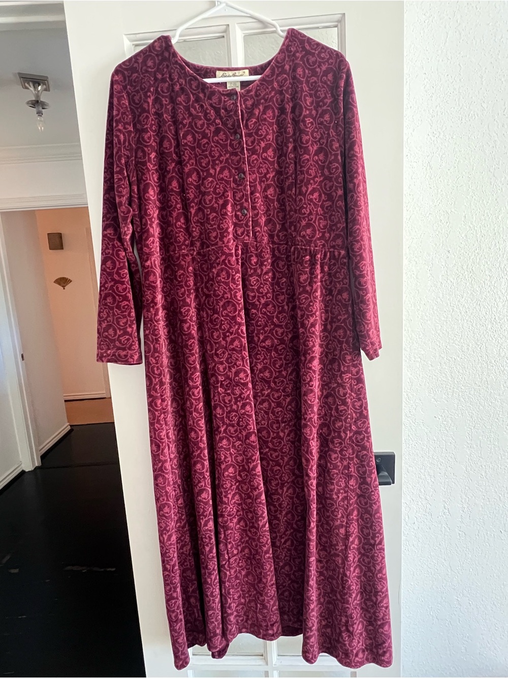 Long Burgundy Patterned Women's Dress